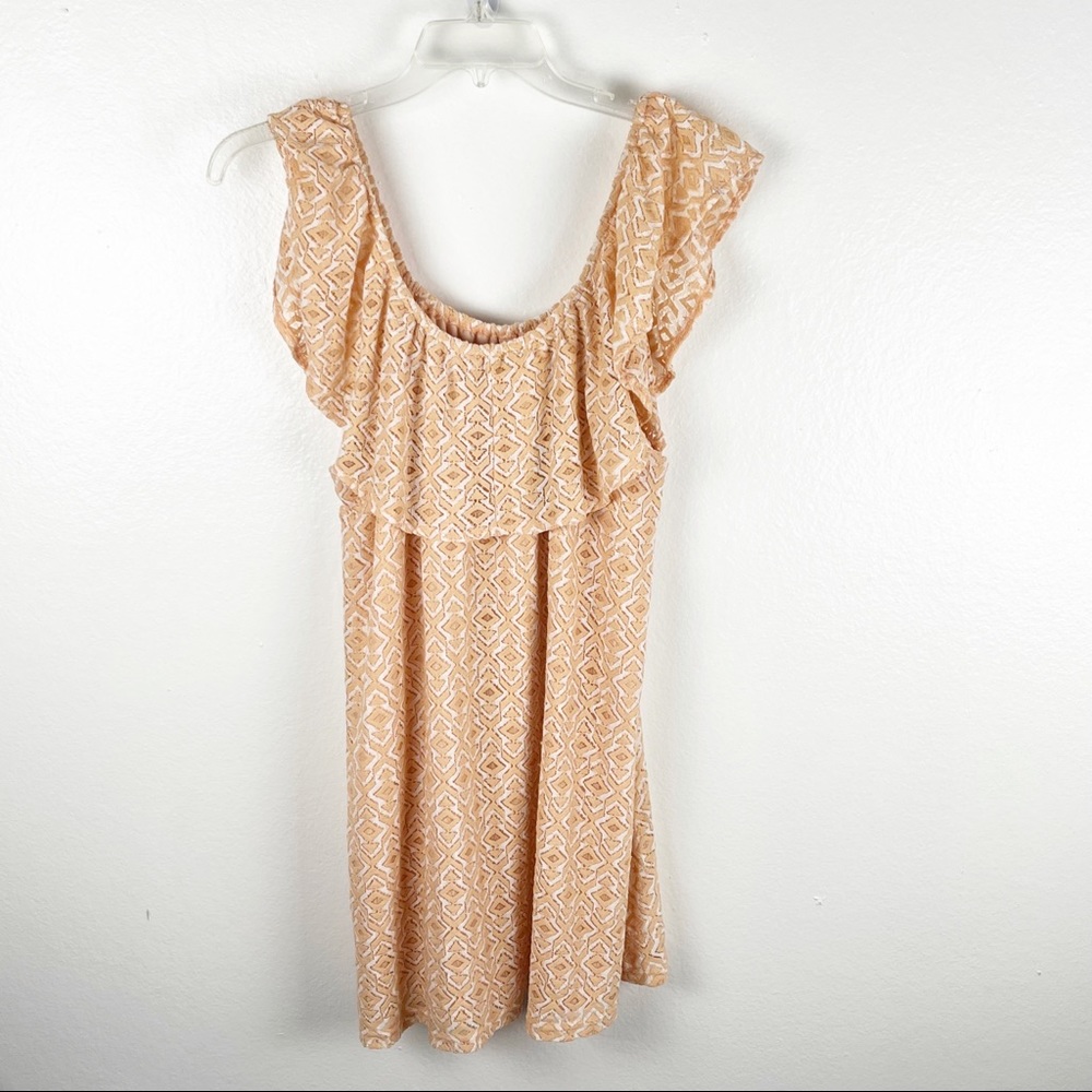 UMGEE Peach Lace Overlay On/Off Shoulders Lined Ruffle Dress 1XL Boho Cottage